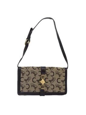 Authentic CELINE C Saluki Shoulder Bag Canvas Beige
